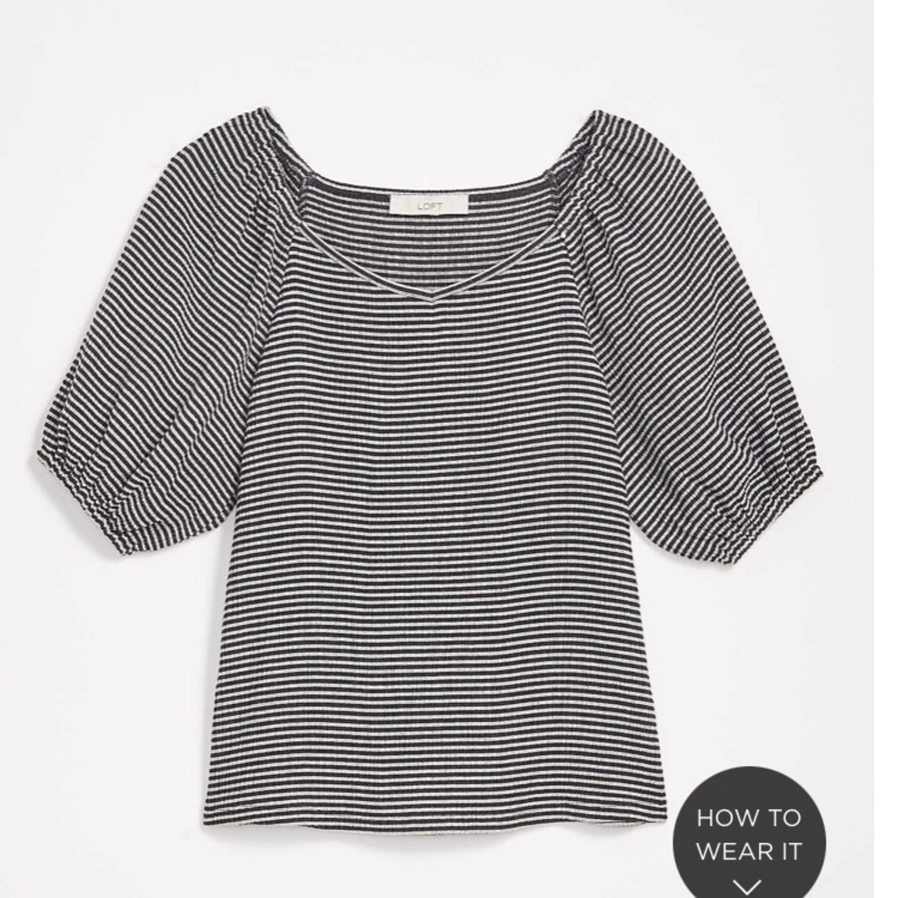 LOFT NWT Striped Puff Sleeve V-Neck Top